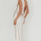 Cheers To You Cowl Back Maxi Dress Oyster
