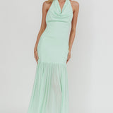 Kailyn Cowl Neck Sheer Hem Maxi Dress Mint