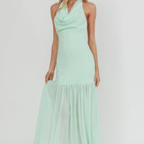 Kailyn Cowl Neck Sheer Hem Maxi Dress Mint