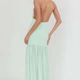 Kailyn Cowl Neck Sheer Hem Maxi Dress Mint