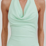 Kailyn Cowl Neck Sheer Hem Maxi Dress Mint