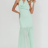 Kailyn Cowl Neck Sheer Hem Maxi Dress Mint