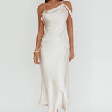 Lexington Draped Shoulder Criss-Cross Back Maxi Dress Oyster
