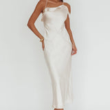 Lexington Draped Shoulder Criss-Cross Back Maxi Dress Oyster