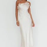 Lexington Draped Shoulder Criss-Cross Back Maxi Dress Oyster