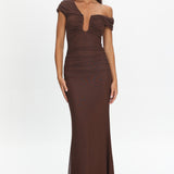 Raeva Ruched U-Neckline Maxi Dress Chocolate