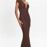 Raeva Ruched U-Neckline Maxi Dress Chocolate
