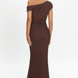 Raeva Ruched U-Neckline Maxi Dress Chocolate