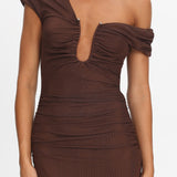 Raeva Ruched U-Neckline Maxi Dress Chocolate