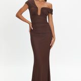 Raeva Ruched U-Neckline Maxi Dress Chocolate