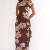 Raphaella Asymmetric Neckline Split Maxi Dress Magnolia Brown