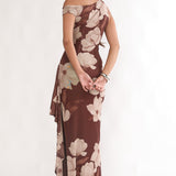 Raphaella Asymmetric Neckline Split Maxi Dress Magnolia Brown