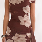 Raphaella Asymmetric Neckline Split Maxi Dress Magnolia Brown