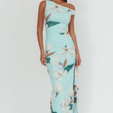 Raphaella Asymmetric Neckline Split Maxi Dress Magnolia Mint
