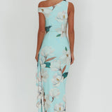 Raphaella Asymmetric Neckline Split Maxi Dress Magnolia Mint