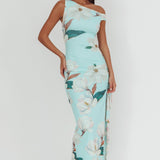 Raphaella Asymmetric Neckline Split Maxi Dress Magnolia Mint