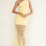 Love Unlimited One Shoulder Lace Hem Dress Butter