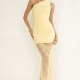 Love Unlimited One Shoulder Lace Hem Dress Butter