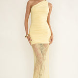 Love Unlimited One Shoulder Lace Hem Dress Butter