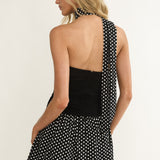 Kalianna Ruched Waist Scarf Mini Dress Polka Dot Black