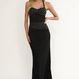 Swan Halterneck Ruched Waist Maxi Dress Black