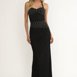 Swan Halterneck Ruched Waist Maxi Dress Black