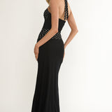 Swan Halterneck Ruched Waist Maxi Dress Black