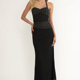 Swan Halterneck Ruched Waist Maxi Dress Black
