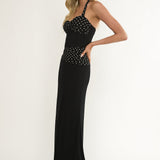 Swan Halterneck Ruched Waist Maxi Dress Black