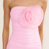 She Just Knows Ruched Flower Bust Maxi Dress Pink