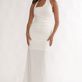 Evenings Asymmetric Halter Maxi Dress White