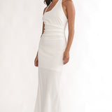 Evenings Asymmetric Halter Maxi Dress White