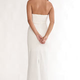 Evenings Asymmetric Halter Maxi Dress White