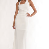 Evenings Asymmetric Halter Maxi Dress White