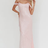Madrid Sunset Off-Shoulder Sequin Maxi Dress Pink