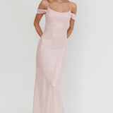 Madrid Sunset Off-Shoulder Sequin Maxi Dress Pink