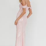 Madrid Sunset Off-Shoulder Sequin Maxi Dress Pink