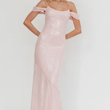 Madrid Sunset Off-Shoulder Sequin Maxi Dress Pink