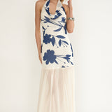 Omaria Cowl Halter Maxi Dress Floral Beige