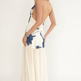 Omaria Cowl Halter Maxi Dress Floral Beige
