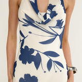Omaria Cowl Halter Maxi Dress Floral Beige