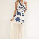 Omaria Cowl Halter Maxi Dress Floral Beige