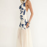 Omaria Cowl Halter Maxi Dress Floral Beige