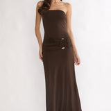 Klaudia Strapless Ruched Waist Maxi Dress Chocolate