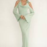 Solenne Cowl Neck Cold Shoulder Maxi Dress Sage