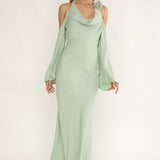 Solenne Cowl Neck Cold Shoulder Maxi Dress Sage