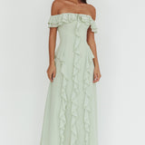 Scarlet Off-Shoulder Ruffle Trim Maxi Dress Sage