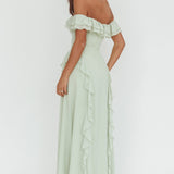 Scarlet Off-Shoulder Ruffle Trim Maxi Dress Sage