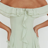 Scarlet Off-Shoulder Ruffle Trim Maxi Dress Sage