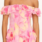 Scarlet Off-Shoulder Ruffle Trim Maxi Dress Print Pink